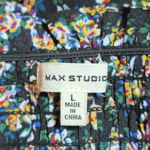 Max Studio Floral Peplum Top Blouse Smocked Blue Pink Yellow Boho Cottagecore L - Picture 10 of 12